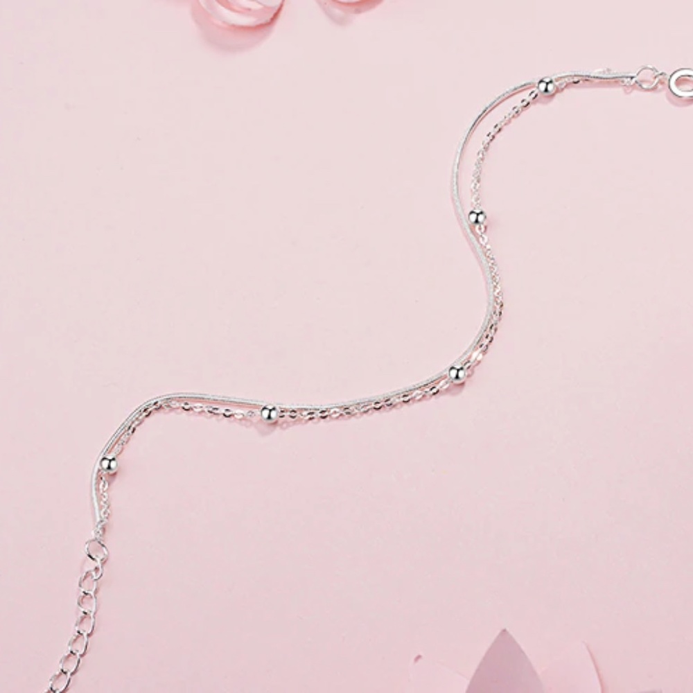 Sterling Silver Double Strand Snake Chain Bracelet - Picture 9 of 11